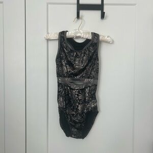 GK Black Crushed Velvet Leotard with Shimmer Waistband size AM